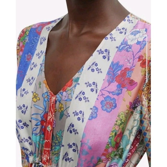 Johnny Was Anora Silk tunic top Colorful Drawstring Adjustable Oversize Summer - Picture 13 of 13